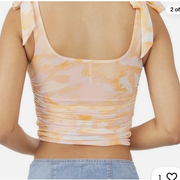 Free People Women's Avenue Print Ruched Tank Top Size Small Ivory Combo Mesh - Picture 2 of 2